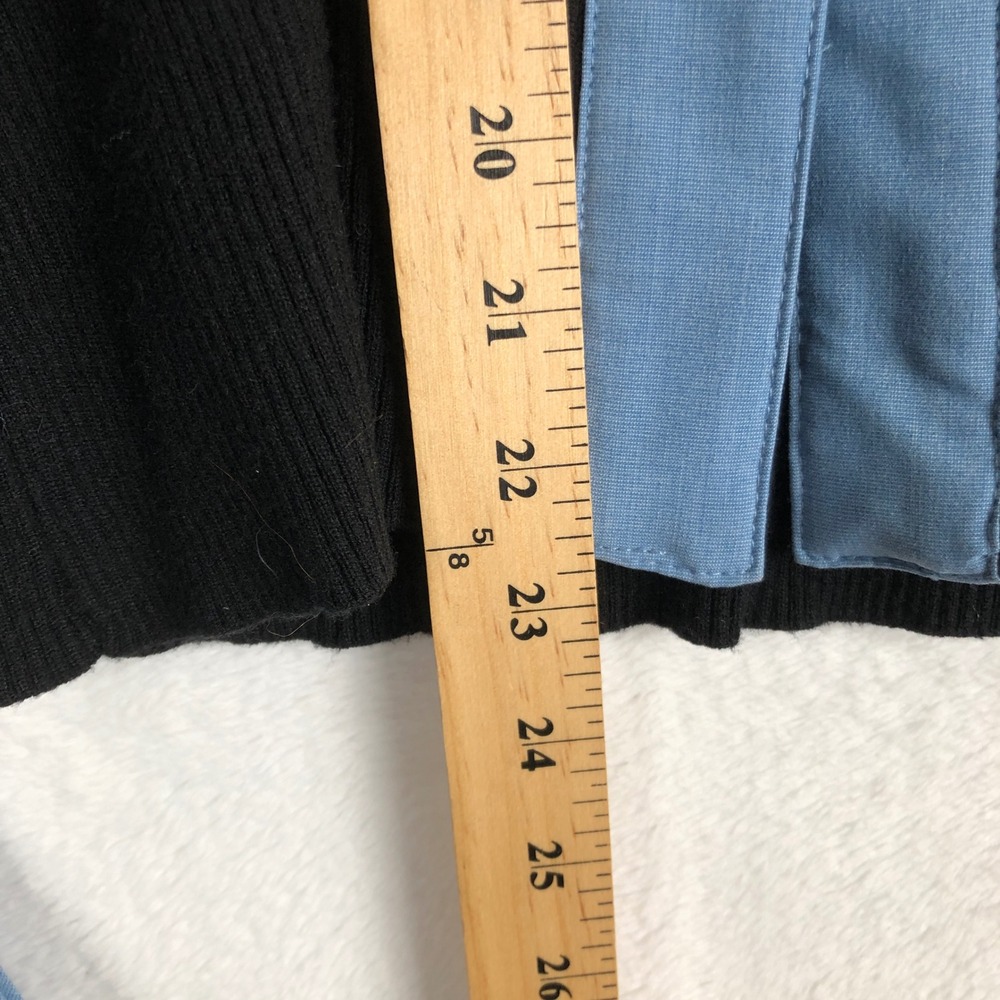 COMMENSE Button‎ Front V Neck Ribbed Bell Sleeve Cardigan Sz S Black Blue Silver - Picture 7 of 9